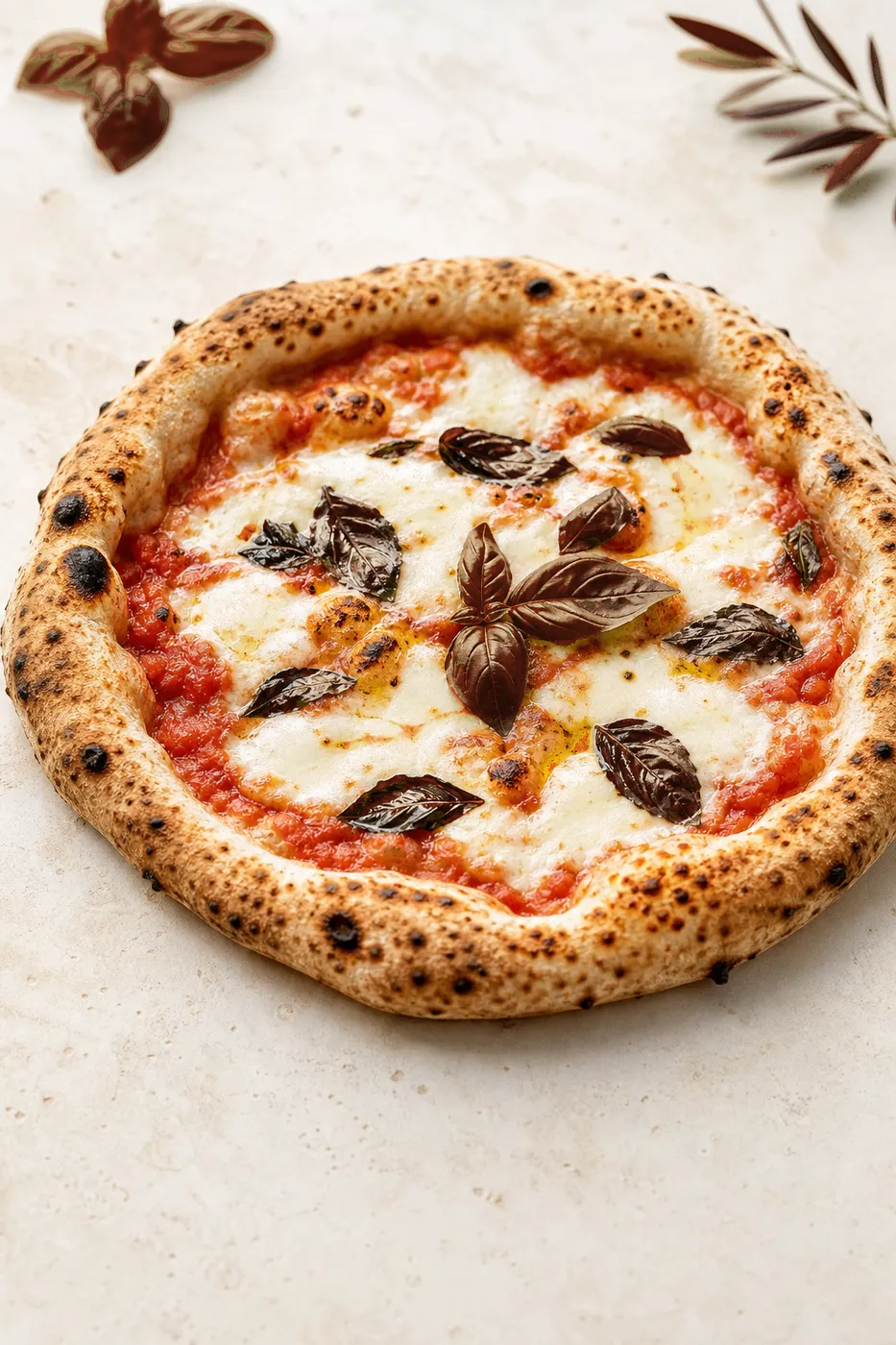 Wood-fired margherita pizza